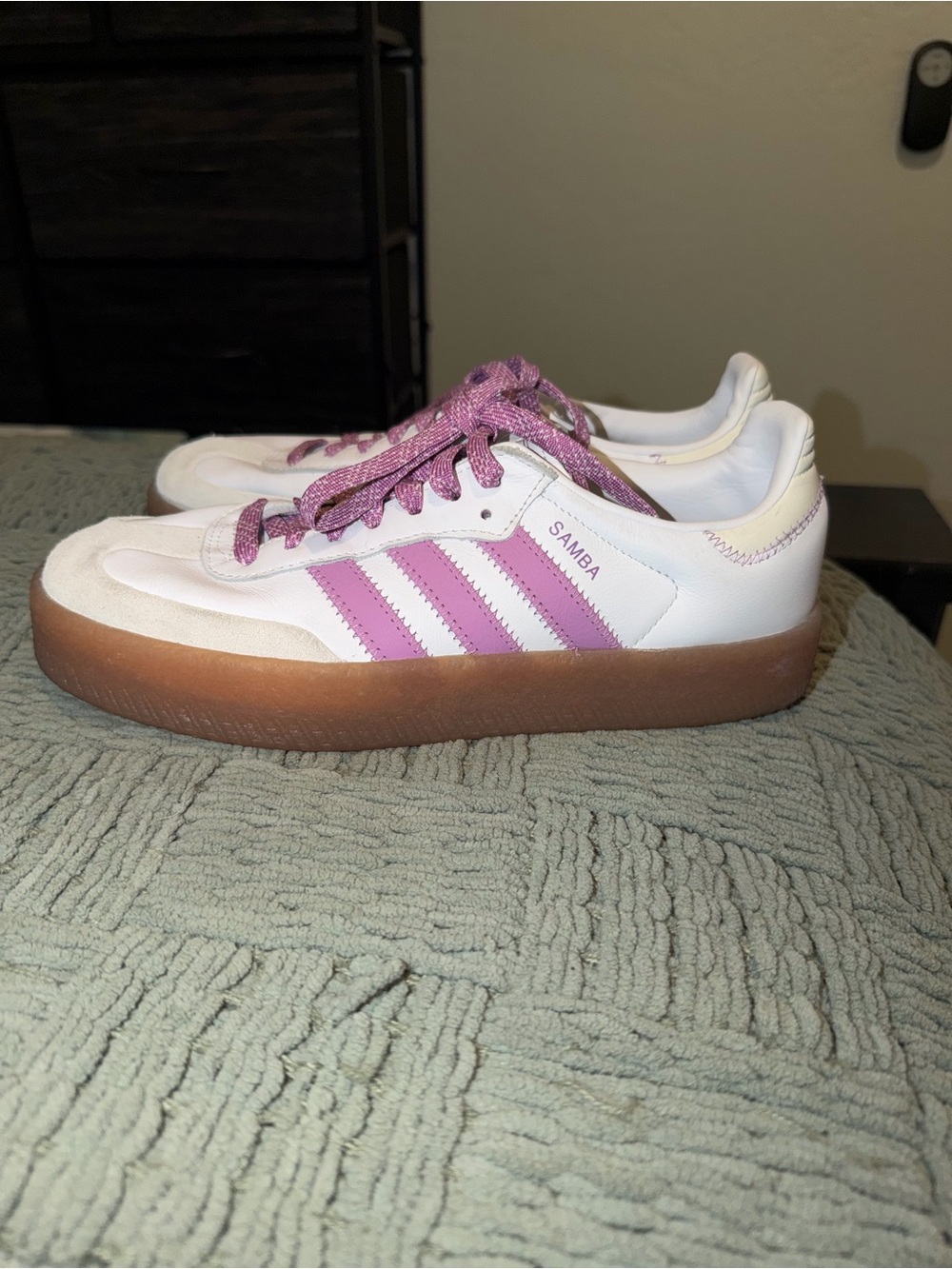 adidas Samba Women's White with Pink Stripes & Gum Sole Sneakers
